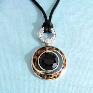 David Sigal Sterling SILVER Pendant & Cord Necklace Animal Print Enamel size 18"
